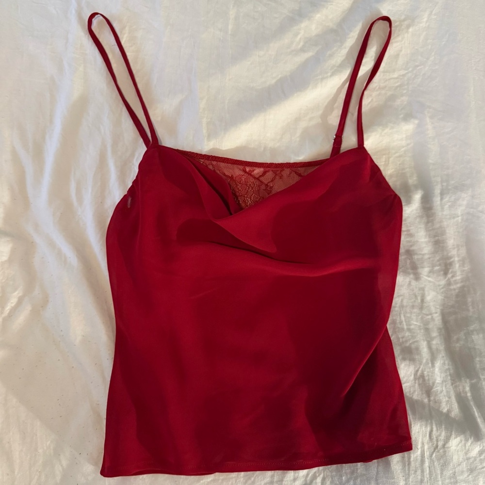 White fox Elegant Red Lace Trim Camisole Set